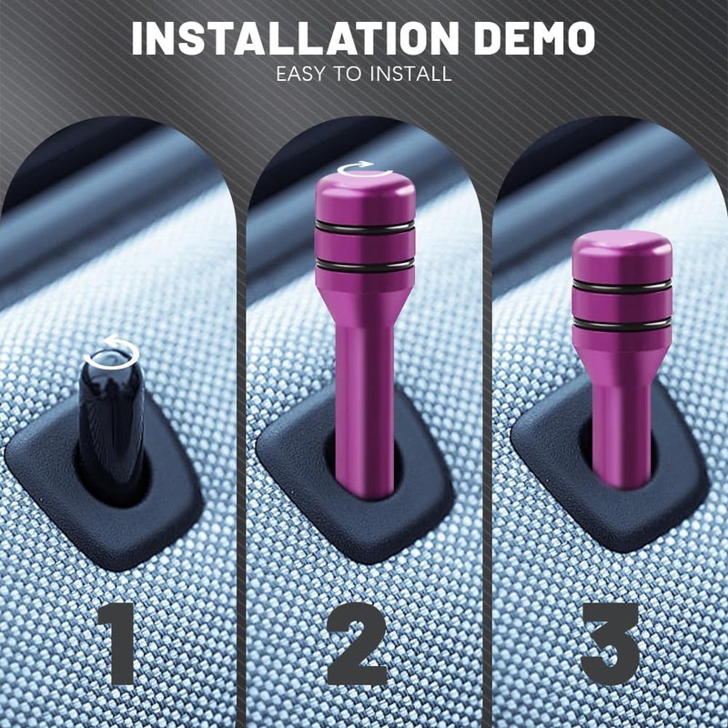 HEVLE 4PCS Car Door Lock Knobs, Vehicle Door Lift Bolt, Aluminum Alloy Doors Lock Cover Decor, 0.47" x 1.93" Automotive Door Lock Switches, Universal Car Accessories Safety Door Lock Pin (Purple) - Image 4